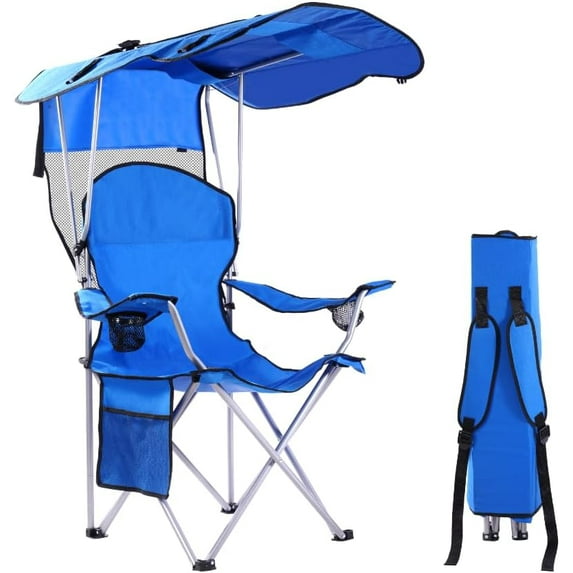 VibrantEcho Folding Canopy Camp Chair for Outdoors Shade Canopy Portable Chair Camping, Tailgates, Beach, Pool, Lawn Chair Sunshade Travel Chair Folding Camping Chair (Upgraded - Blue)