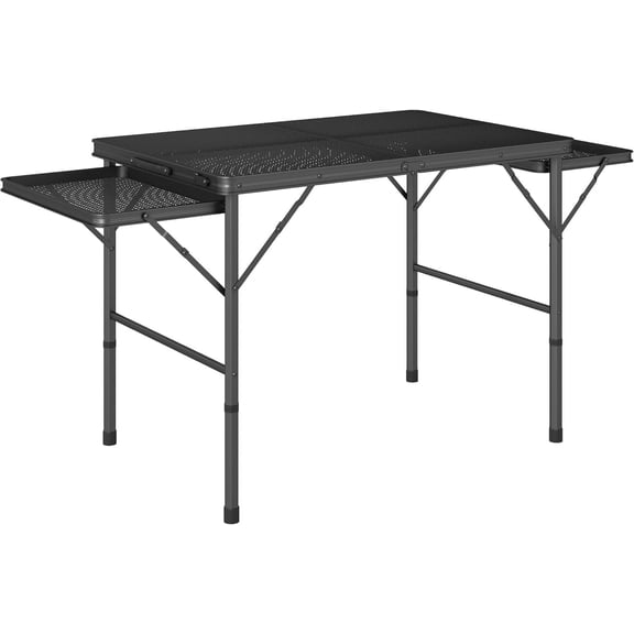 VibrantEcho 4.5 Ft Folding Grill Table with 2 Wing Panels Height Adjustable Portable Camping Table with Mesh Desktop for Outdoor BBQ Picnic Beach Party Black Heavy Duty
