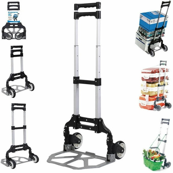VibrantEcho Folding Hand Truck and Personal , Foldable Aluminum Trolley Cart, 165 Lb Capacity Heavy Duty  with Wheels of Rubber for Moving, Comfortable Telescoping Handle for Indoor Outdoor