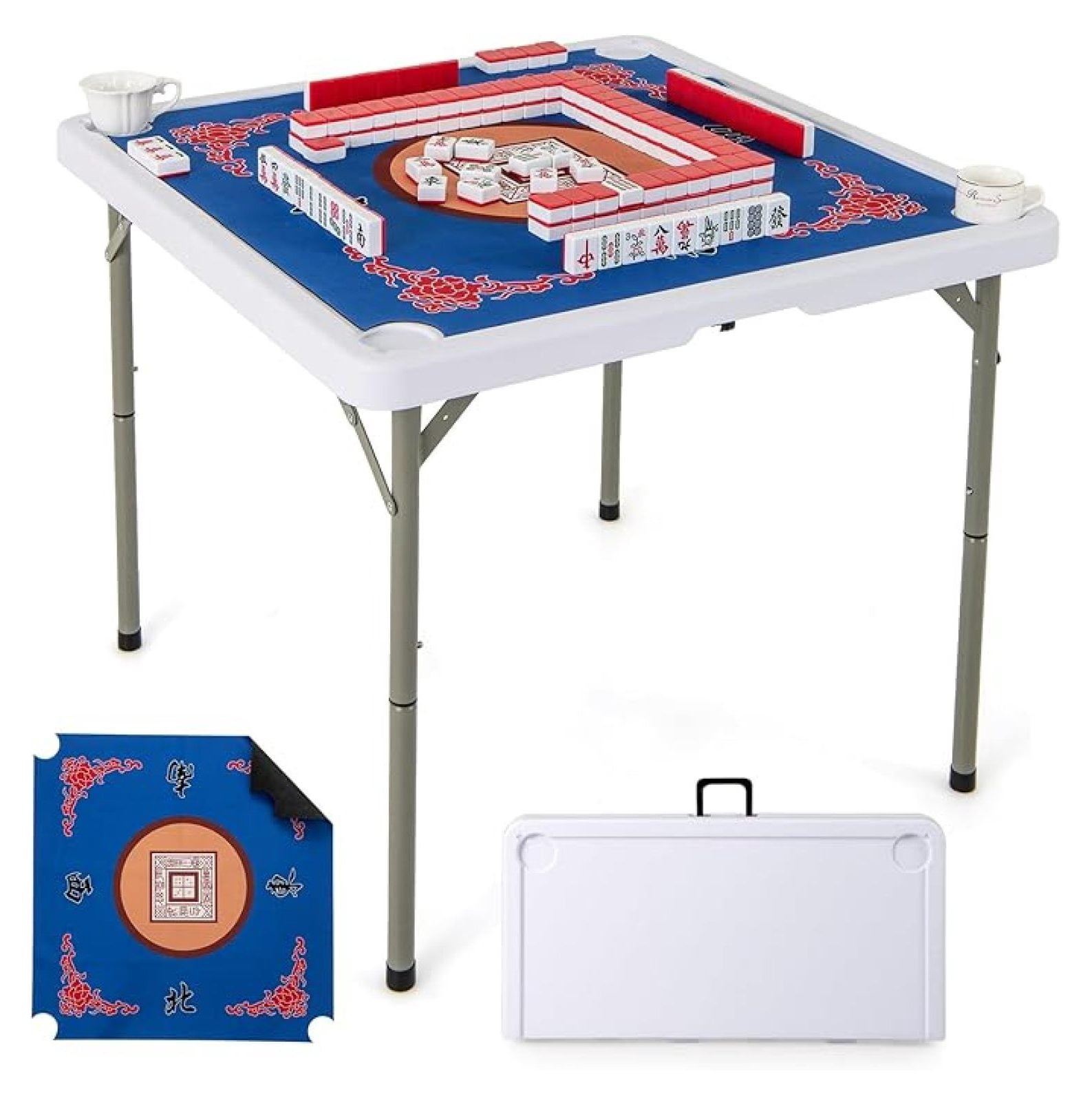 VibrantEcho Folding Mahjong Table, 35" Square Card Table with Cup ...