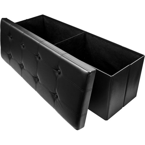 VibrantEcho Folding Storage Ottoman Bench Chest – Leather Ottoman with Storage, Bedroom, Entryway, Coffee Table, Bed end, Toy Trunk Padded Seat, Footrest, Foot .Black