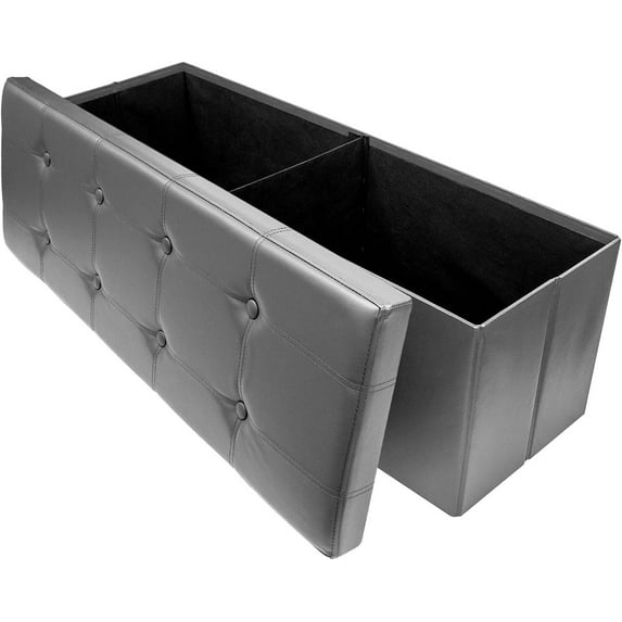 VibrantEcho Folding Storage Ottoman Bench Chest – Leather Ottoman with Storage, Bedroom, Entryway, Coffee Table, Bed end, Toy Trunk Padded Seat, Footrest, Foot .Grey