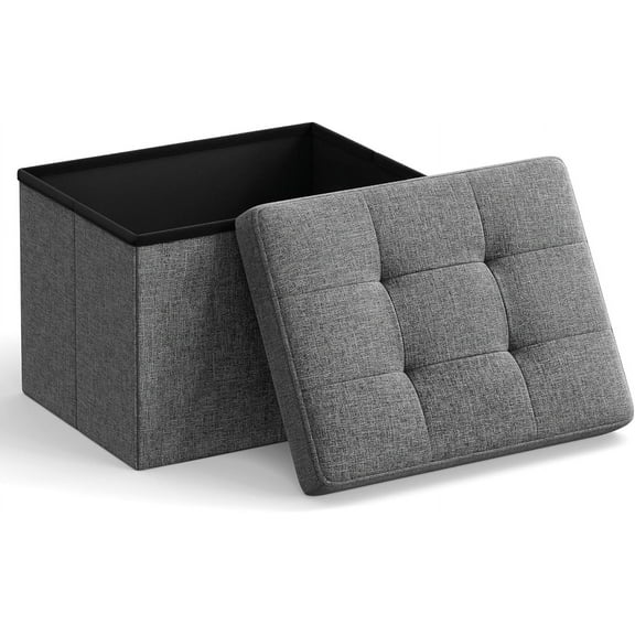 VibrantEcho Folding Storage Ottoman, Set of 2, Foot Rest Stool, Cube Footrest, 12.2 x 16.1 x 12.2 Inches, 286 lb Load Capacity, for Living Room, Bedroom, Home Office, Dorm, Dark Gray