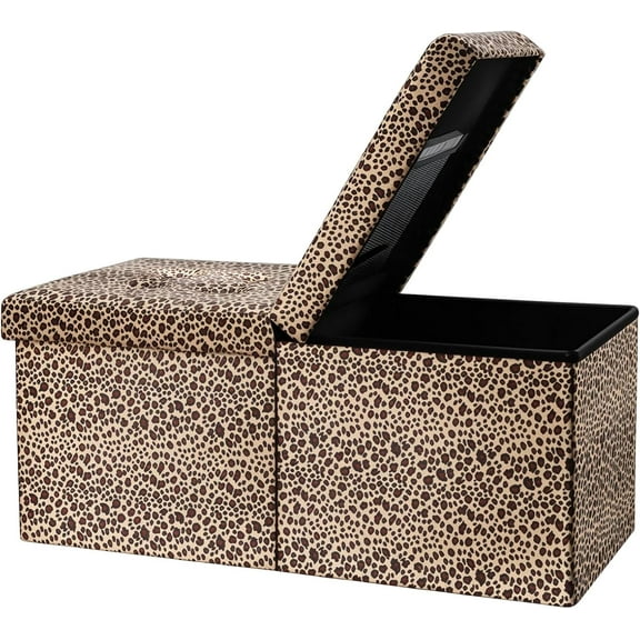 VibrantEcho Footrest Ottoman Bench with Storage,34Inch Leopard Print Velvet Footstool, Coffee Table, Padded Seat, Storage Chest,Blanket Store with Flipping Lid for Livingroom and Bedroom