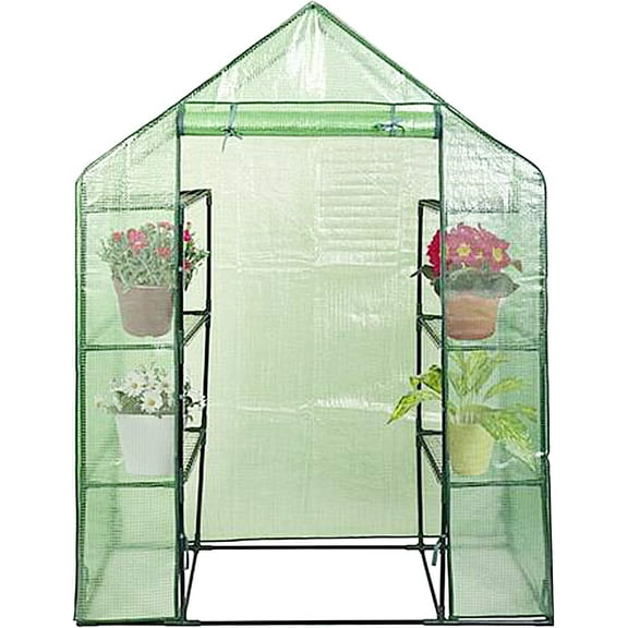 VibrantEcho Greenhouse, 4 Tier Walk-in Green House with Roll up Zippered Door for Indoor Outdoor Use, Mini Plastic Hot House to Grow Plant Herbs Flowers, 56 x 29 x 77 Inches