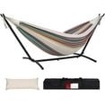 thumbnail image 1 of VibrantEcho Hammocks Double Hammock with 9ft Space-Saving Steel Stand Includes Portable Carrying Case, 450 Pounds Capacity (Tan Stripe), 1 of 13