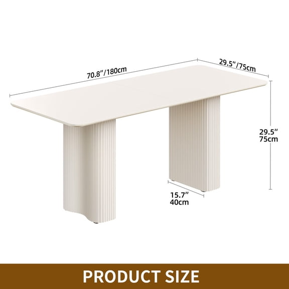 VibrantEcho Modern Dining Table for 6-8 People, 70.8 Inch with Solid Wave Curved Leg