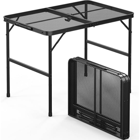 VibrantEcho Outdoor Grill Table, Folding Camping Table, 3 ft Portable Picnic Table Adjustable Height, Lightweight Aluminum Tables for Outside, Beach, Patio, Party, Black
