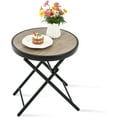 thumbnail image 1 of VibrantEcho Outdoor Side Tables - Folding Patio End Table with Tempered Glass Tabletop, Portable Bistro Coffee for Porch Yard, Balcony, Garden, Deck, Poolside, Wood, 1 of 14