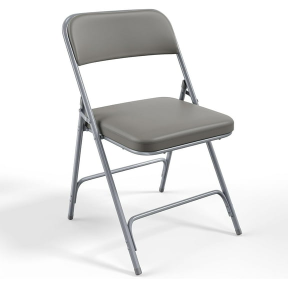 VibrantEcho Padded Folding Chairs with Comfortable Thick Padding and Steel Metal Frame, Portable, Storable Indoor/Outdoor Seating for Office Events, Wedding Party, Dining, PU, Gray, 1 Pack