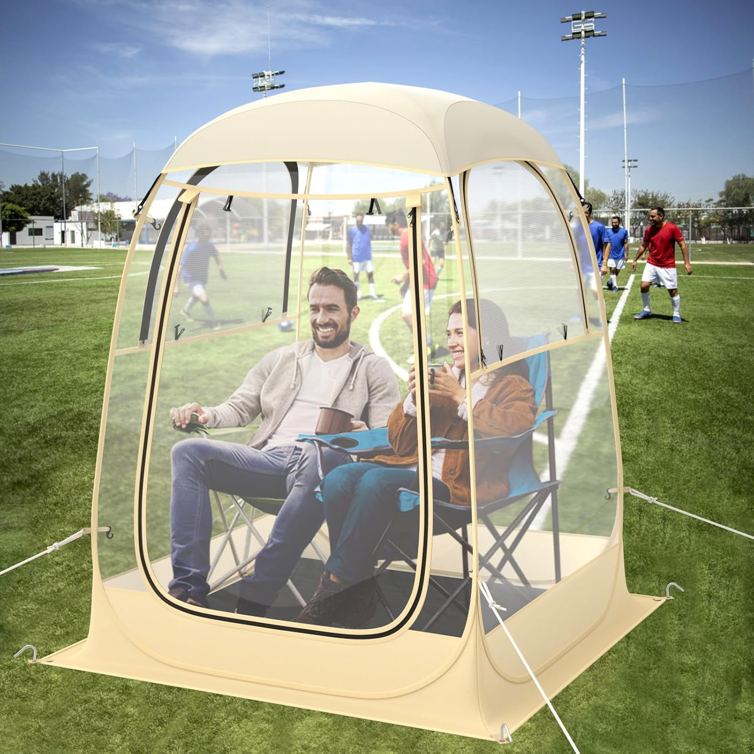 VibrantEcho Pop Up Weather Pod w/Carrying Bag, Floor Mat, Wind Rope, Stakes, Sand Bag, Outdoor Waterproof Clear View Bubble Tent for Parents Watching Events Camping, 4.2x4.2ft/6x6ft