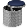 thumbnail image 1 of VibrantEcho Round Wicker Ottoman, Multipurpose Outdoor Furniture for Patio, Backyard, Additional Seating, Footrest, Side Table w/Storage, Removable Cushions – Gray/Navy, 1 of 8