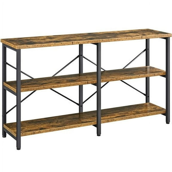VibrantEcho Rustic Entryway Console Table, Long Hallway Table 55 in 3-Tier, TV Stand Entertainment Center Media Stand for Living Room, Industrial Style, Vintage Brown