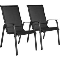 VibrantEcho Set of 2 Patio Dining Chairs, Outdoor Stackable Patio Chairs with Backrest/Armrests, All Weather Chairs for Garden/Lawn/Porch/Backyard Pool, Black