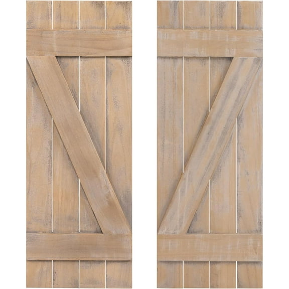 VibrantEcho Set of 2 Shutters for Windows, Farmhouse Wall Decor, Paulownia Wood, Wall Mounted Hardware Included, Rustic Window Shutters for Outside Inside.Rustic Brown,36'' x 13''