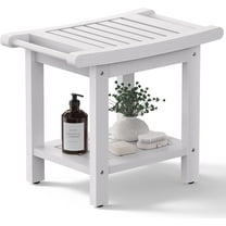 VibrantEcho Shower Bench Seat, Larger Size 22" x 13", Shower Benches for Inside Shower, Waterproof Shower Stool with Handles & Storage Shelf, Shower Chair for Bathroom, Bath Stool (White)