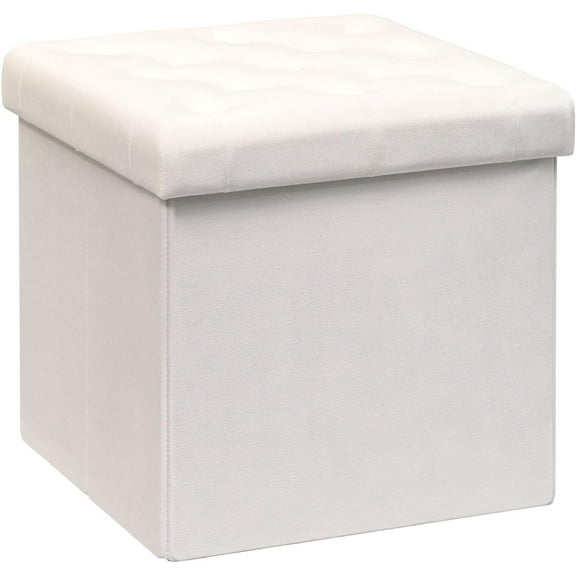 VibrantEcho Storage Ottoman Velvet Tufted Folding Ottomans Footstool Rest Seat with Removable Lid (White, Medium)