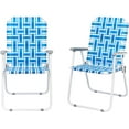 thumbnail image 1 of VibrantEcho Webbed Lawn Chairs Set of 2, Foldable Metal Patio Chairs Stable Steel Outdoor Chair for Camping, Fishing, Beach, Poolside, Backyard and BBQ,Blue&white, 1 of 8