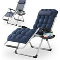 thumbnail image 1 of VibrantEcho Zero Gravity Chair with Cushion, Reclining Outdoor Patio Lounge Chair, Folding Indoor Anti Gravity Recliner, Portable Lounger with Removable Cup Holder Side Tray and Pillow Headrest(Blue), 1 of 17
