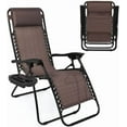 thumbnail image 1 of VibrantEcho Zero Gravity Lounge Chair Adjustable Outdoor Reclining Chair Folding Patio Anti-Gravity Indoor Outdoor Lounge Chair w/Pillow, Cup Holder (One Chair - Brown), 1 of 9