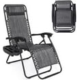 thumbnail image 1 of VibrantEcho Zero Gravity Lounge Chair Adjustable Outdoor Reclining Chair Folding Patio Anti-Gravity Indoor Outdoor Lounge Chair w/Pillow, Cup Holder (One Chair - Gray), 1 of 9
