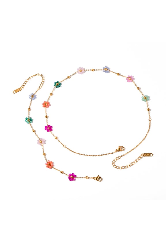Vibranting Florals Beaded Jewelry Set Convertible Necklace and Bracelet Fashion Jewelry Accessory for Parties and Dates