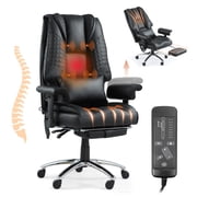 Vibrate Massage & Heating Office Chair with Foot Rest, Executive Office Chair with Reclining Backrest, Adjustable Arms & Lumbar Support, High Back Leather Desk Chairs for Home Office, Black