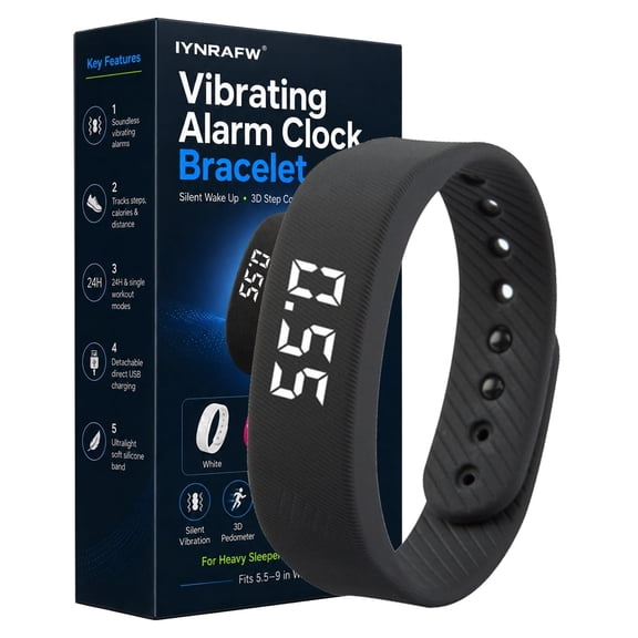 Vibrating Alarm Clock Bracelet for Heavy Sleepers Fitness Tracker Silent Wake up Shock Wristband Wrist Watch 3D Pedometer Step Counter USB Charge Calorie Distance Activity Monitor for Men Women