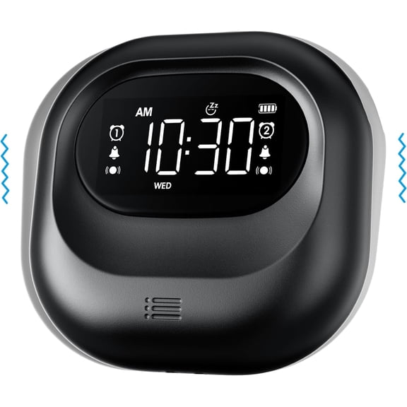 Vibrating Alarm Clock for Heavy Sleepers, Battery Operated Rechargeable Bed Shaker Under Pillow, Weekday/Weekend Dual Alarms, Wireless, Cordless, Travel Digital Clock for Hearing-impaired