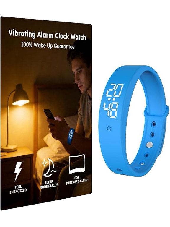 Vibrating Alarm Clock Watch for Heavy Sleepers, Silent Wake Up Bracelet & Smart Wristband, Wearable Vibration Wrist Alarm, Non-Audible Sleep Wristband for Men & Women(Sky Blue)