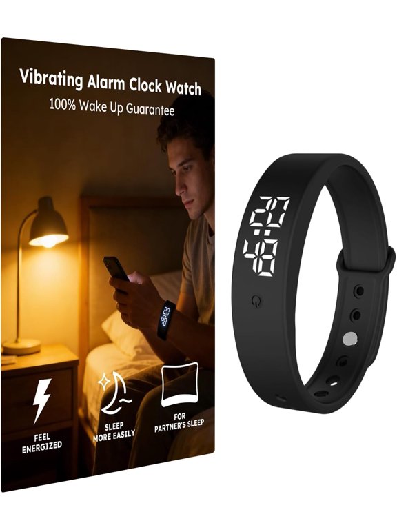 Vibrating Alarm Clock Watch for Heavy Sleepers, Silent Wake Up Bracelet & Smart Wristband, Wearable Vibration Wrist Alarm, Non-Audible Sleep Wristband for Men & Women