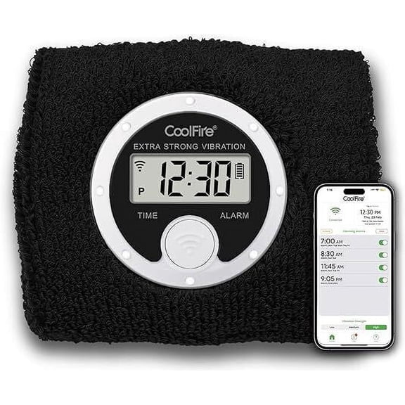 Vibrating Alarm Sweatband, Silent Wake Yourself Up Wristband Vibrating Alarm Watch for Couples, Students, Easy to Set on User-Friendly App, Hearing Impaired, USB Chargeable (Black)