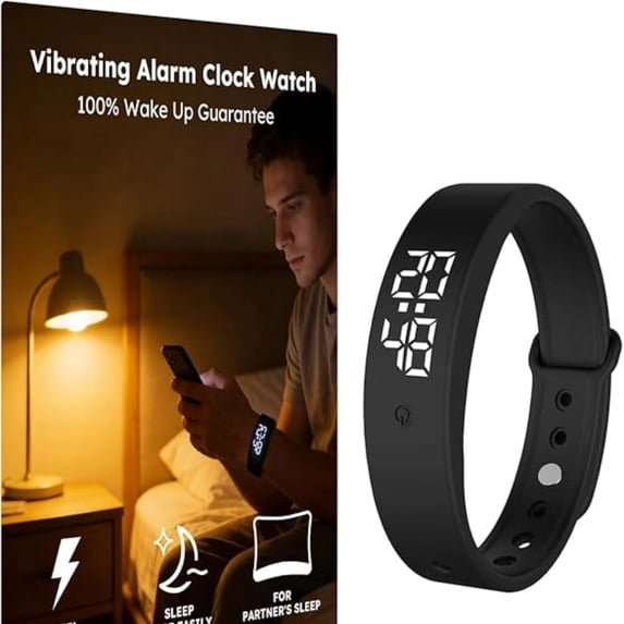 Vibrating Alarm ,Wristband Clock Watch for Heavy Sleep ,Silent Wrist , Alarms fitsleep fit Sleep Deaf Shock Rise Band(Black)