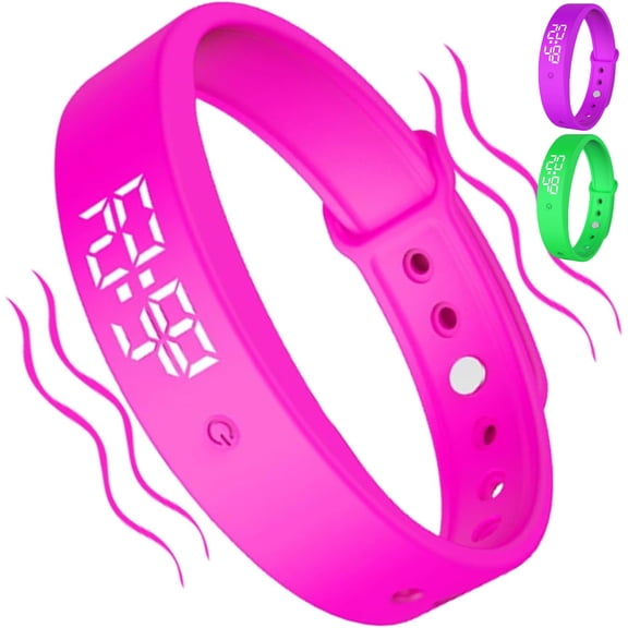 Vibrating Alarm Wristband - Silent Timer Clock, 3 Daily Alarms Organizer | Smart Vibration Reminder, Portable Wristband for Kids Teens Adults Men Women Elderly Bed Bedroom Travel Dorm Fitness