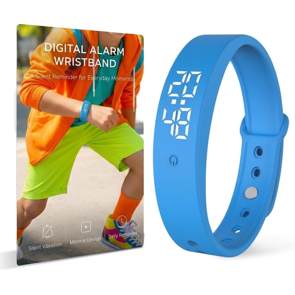 Vibrating Alarm Wristband Silent Wrist Alarm Clock Watch Wind up Bands for Deaf People No Batteries Bracelet for Heavy Sleepers Dawn Wake up Sleeper that Won't Wake Partner (Blue)
