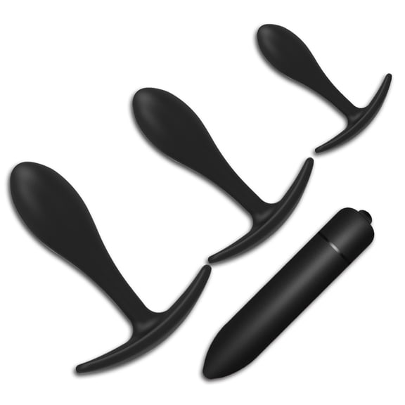 Vibrating Anal Plug, 4Pcs/Set Anal Sex Toys Soft Silicone Massager Pleasure Trainer Kit for Beginners