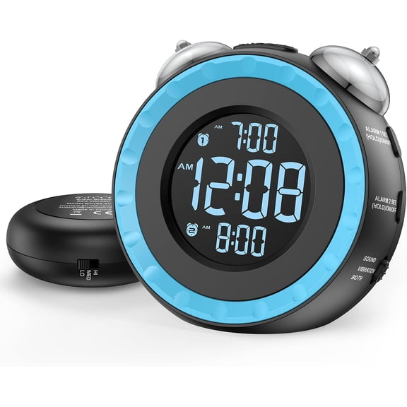 Vibrating Bed‑Shaker Dual Alarm Clock, Adjustable Wake‑up Timer for Heavy Sleepers & Hearing‑Impaired Users, 0‑100% Dimmable Display, USB Charging Port and Battery Backup