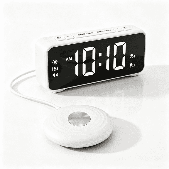 Vibrating Dual Alarm Clock with Bed Shaker, Extra‑Loud 90dB Adjustable Volume, 4 Wake‑Up Modes, 5‑Level Dimmable LED Display, Snooze Function, USB Powered for Heavy Sleepers & Hearing‑Impaired Users