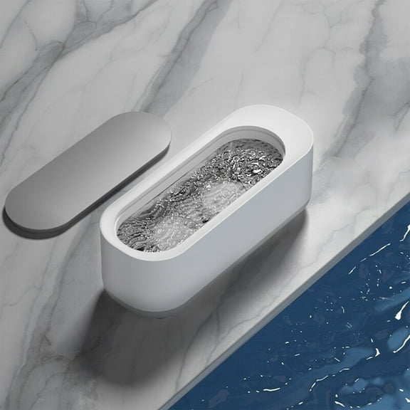 Vibrating Eyeglasses Cleaner | Direct Plug-in Portable Ultrasonic Cleaning Machine | Watches Rings Dentures | Multifunctional Home Travel Use | White | 18.5x7x6.5cm | Plastic | 1 Pc