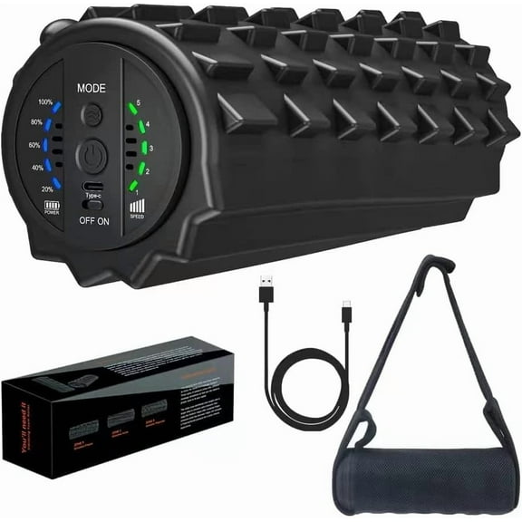 Vibrating Foam Roller 5 Vibration Intensities, Next Generation Electric Foam Roller for Muscle Release, Fitness Deep Massage Foam Roller with Bag - Black