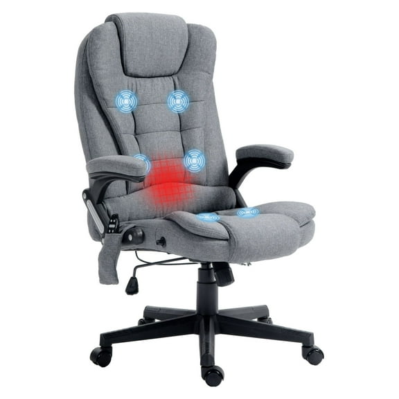 Vibrating Massage Office Chair with Heat, 6 Point, Linen, Reclining, Gray - Ergonomic Home Office Chair for Work, Study, and Relaxation