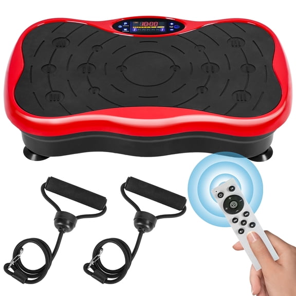 Vibrating Plate Machine, Power Waver Vibration Plate Exercise Machine for Lymphatic Drainage, Whole Body Vibration Plate Machine with Resistant Band, Weight Loss Shaping Toning Home Gym Equipment