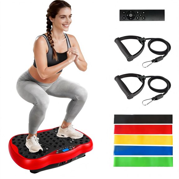 Vibrating Platform Exercise Machine Red-Pro 10 Auto Modes 200 Adjustable Speeds Home Gym Fitness