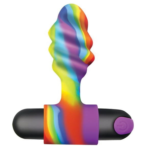 Bang! Vibrating Rainbow Silicone Rechargeable Anal Plug, Multicolor