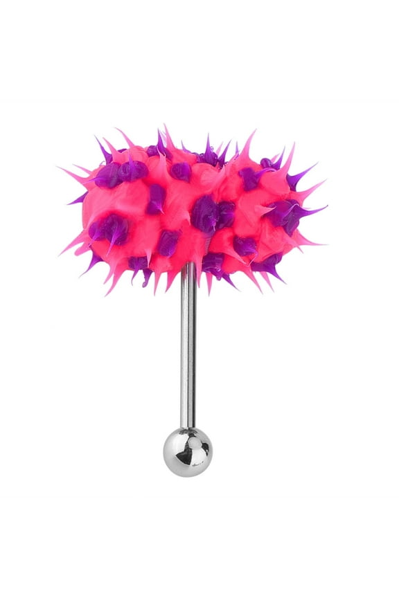 Vibrating Tongue Ring Stainless Steel Punk Tongue Bar Body Piercing Jewelry Prickly Straight Barbell Stud Ring for Adult Women Men[Red]