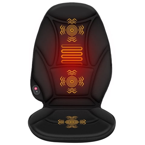 Vibration Seat Cushion Massager with Heat,  Back Massager Chair Pad for Home Office Car, Black (with Car & Home Adapter)