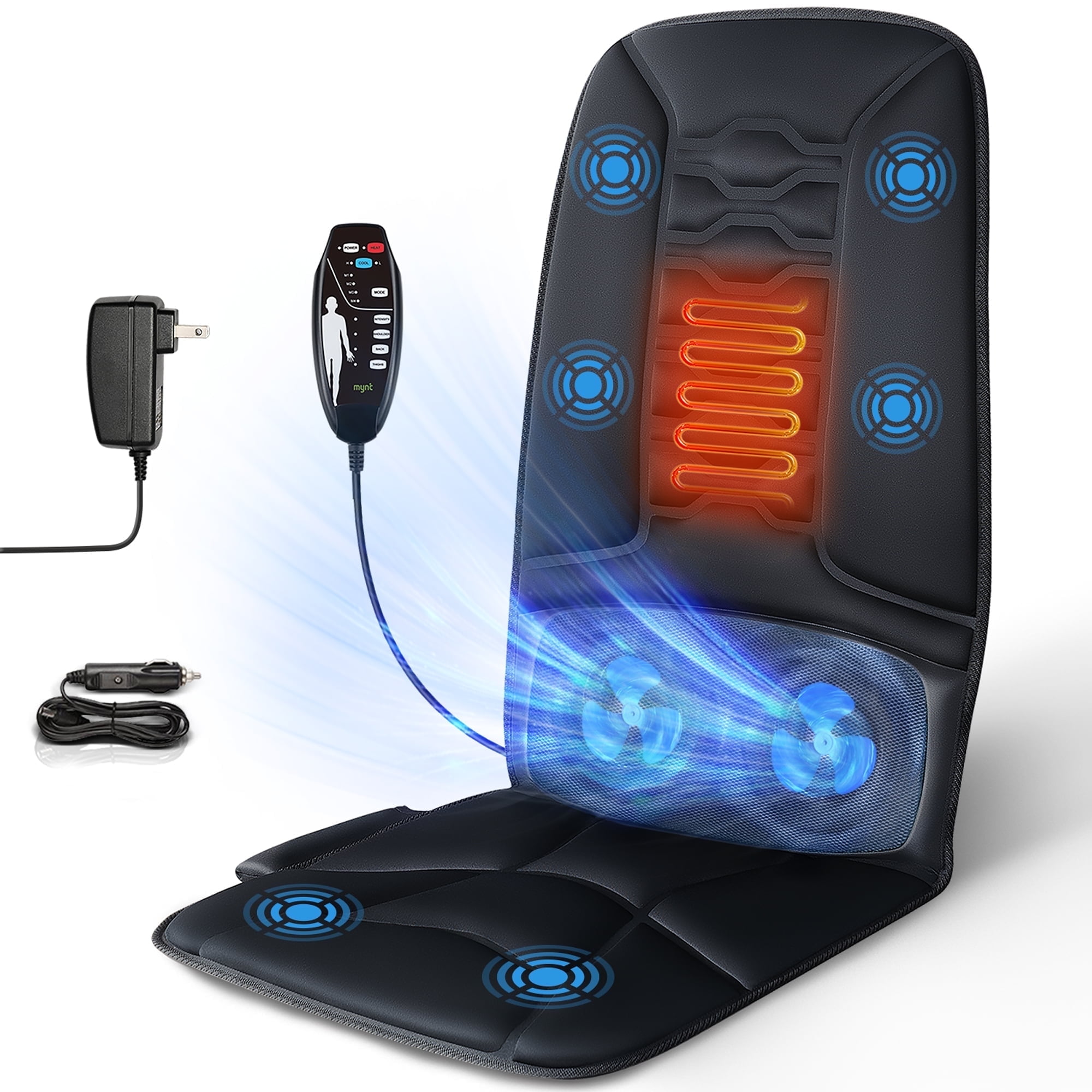 Back Massager with Heat and Cool, Chair Massage Cushion with 6 Vibrating Motors  and 2 Fans for All Season