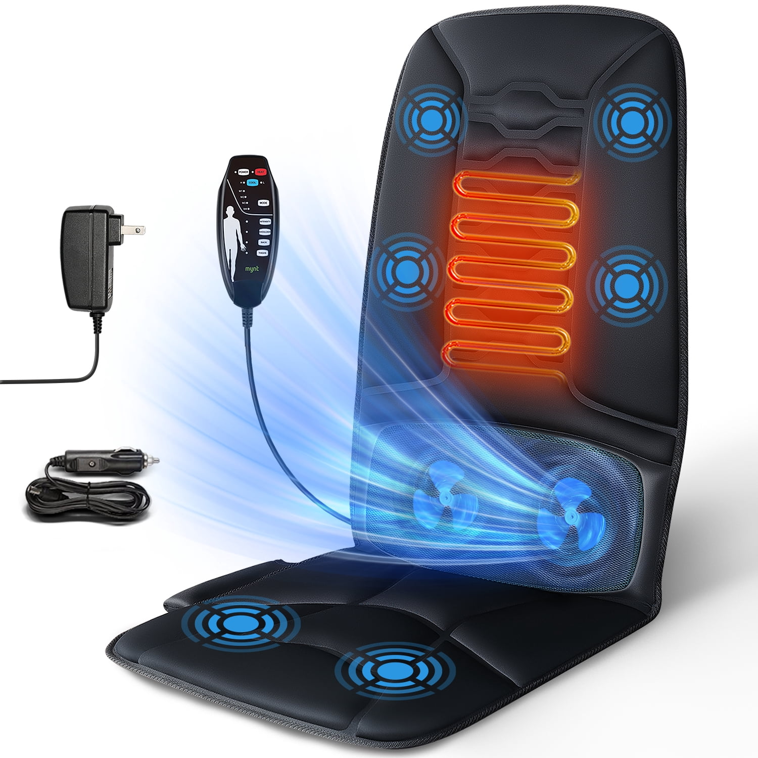 Mynt Back Massager with Heat and Cool, Chair Cushion with 6 Motors and Fans - Walmart.com Mynt Back Massager with Heat and Cool, Chair Cushion with 6 Motors and Fans - Walmart.com