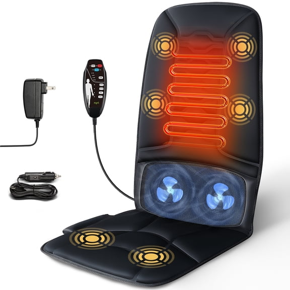 Back Massager with Heat and Cool, Chair Massage Cushion with 6 Vibrating Motors and 2 Fans for All Season