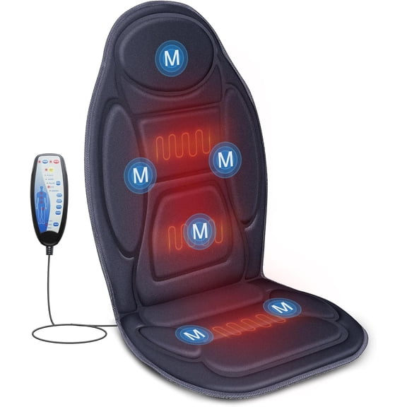 Vibration Back Massager with Heat, Massage Seat Cushion with 6 Vibrating Motors and 2 Heat Levels, Massage Chair Pad for Home Office use
